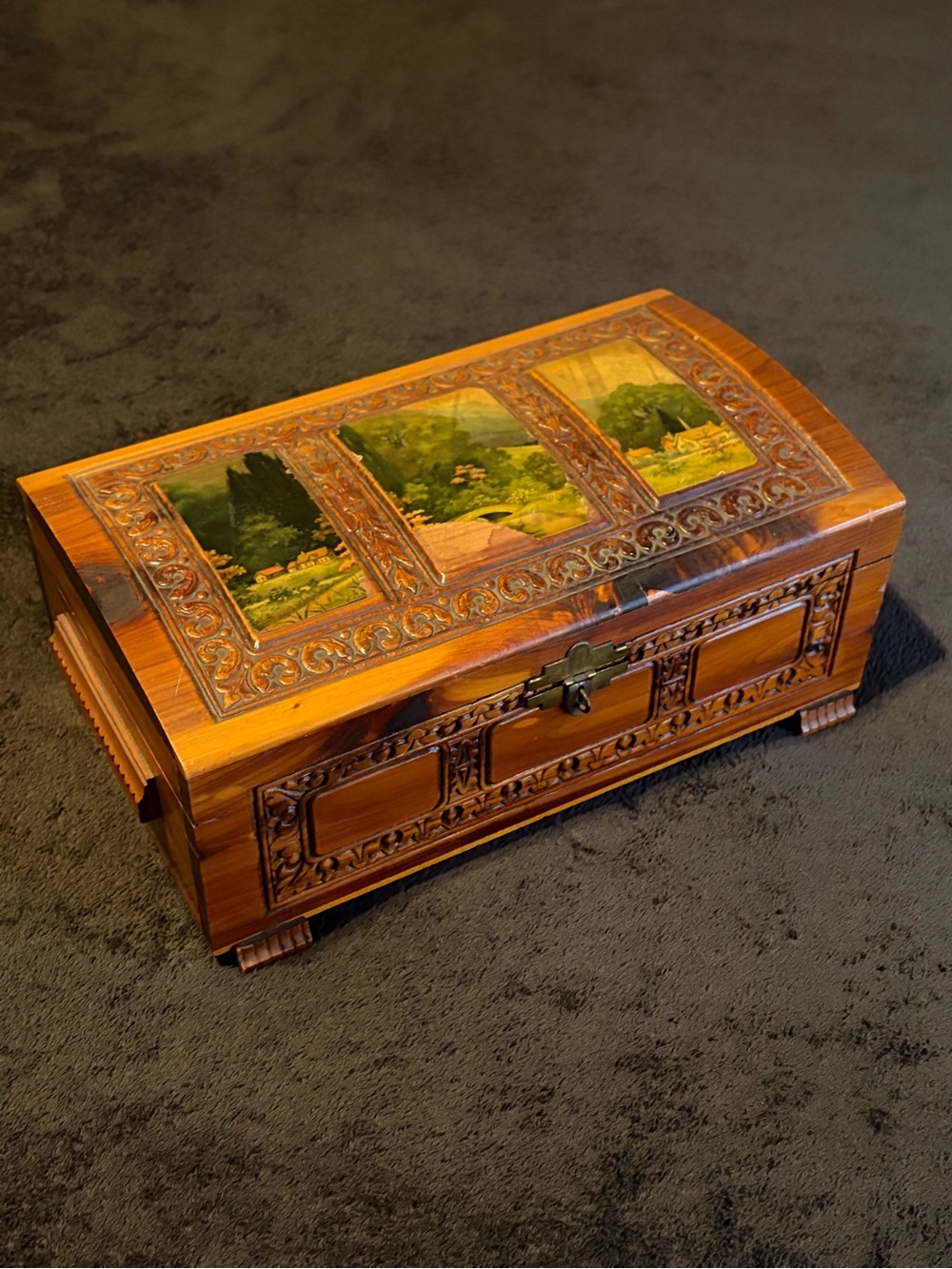 Vintage Wooden Mirror Makeup Jewelry Box